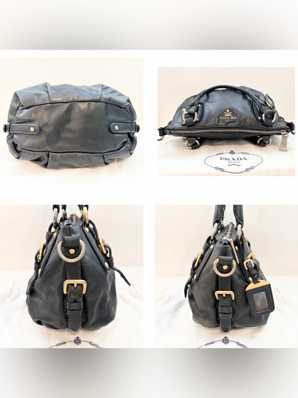 Authentic Prada Vintage Soft Calf Nero Black Leather Satchel - Picture 8 of 16